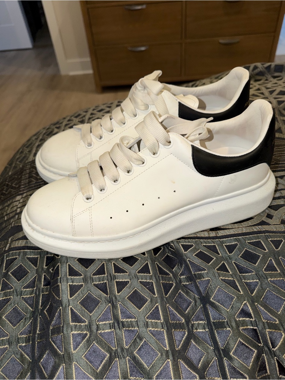 Alexander McQueen White Leather Sneakers with Black Heel Tab